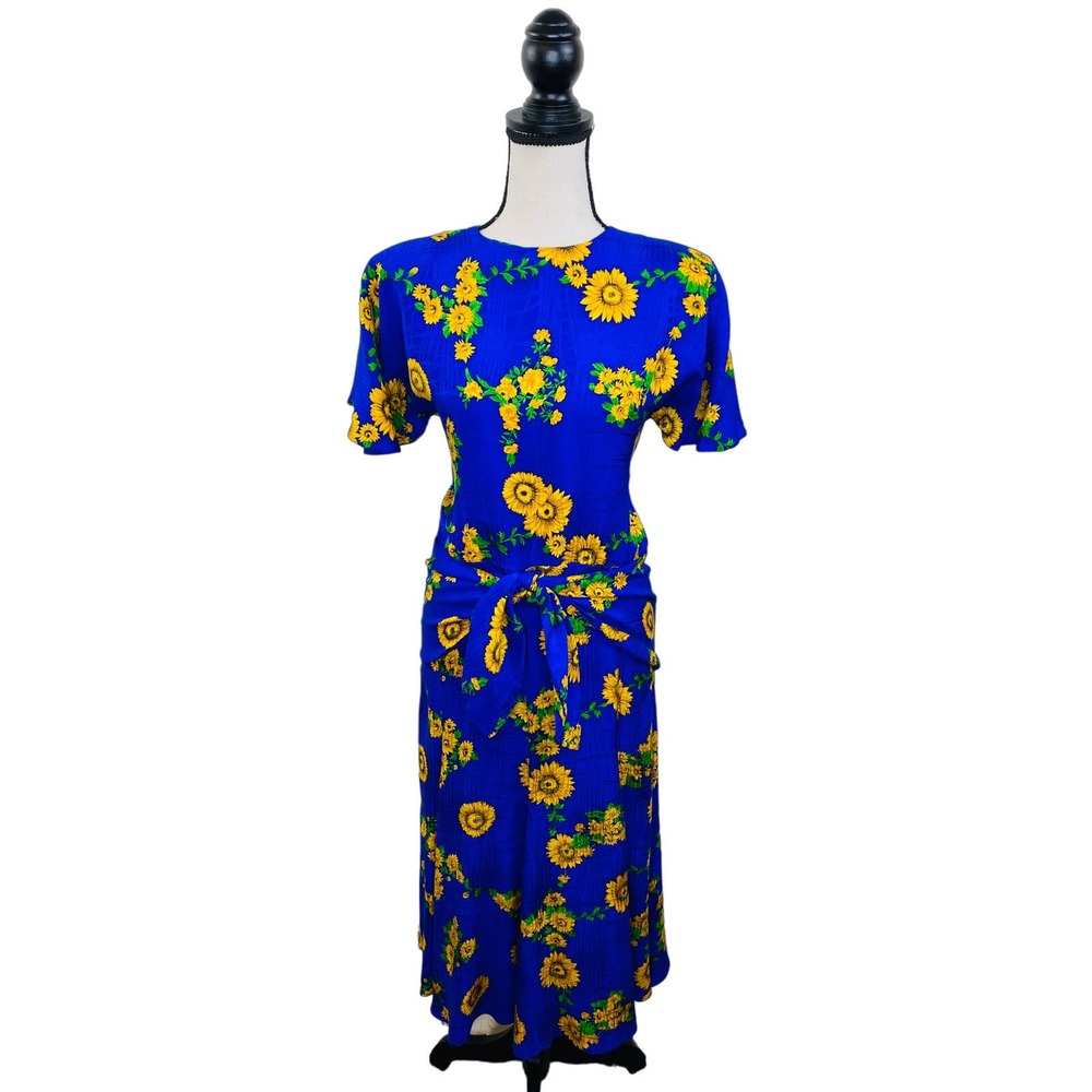 Vintage Floral Peplum Dress Womens 10 Med Handmade Vibrant Twee Rockabilly Chic